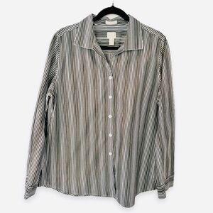 Chico’s No-Iron Shimmer Shirt Burton Up Charcoal Ivory Gold 2.5 L 14 Metallic